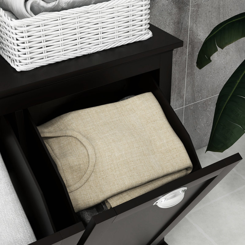 Dual Tilt Out Laundry Hamper Cabinet, Bathroom. 2 For Washroom Storage, Black Floor Cabinet. Spacious Towel Accommodation. Separate Storage & Dark Items. Made, Water-. Toppling Feature.
