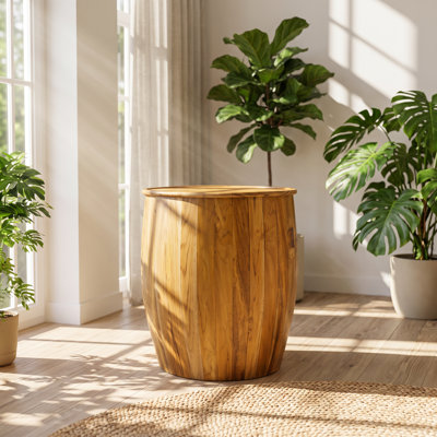 Table d'appoint tambour Evergreen Decor, dessus en bois massif de manguier et de sheesham, 56 cm (L) x 56 cm (P) x 64 cm (H).