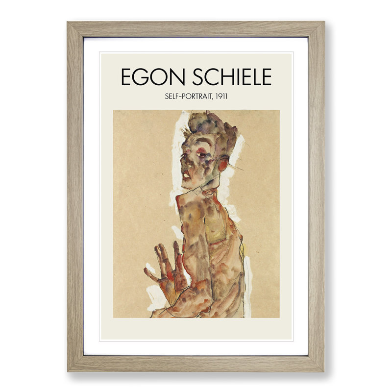 Self Portrait Vol.3 by Egon Schiele - Picture Frame Painting, Oak, 48cm H x 36cm W x 2cm D