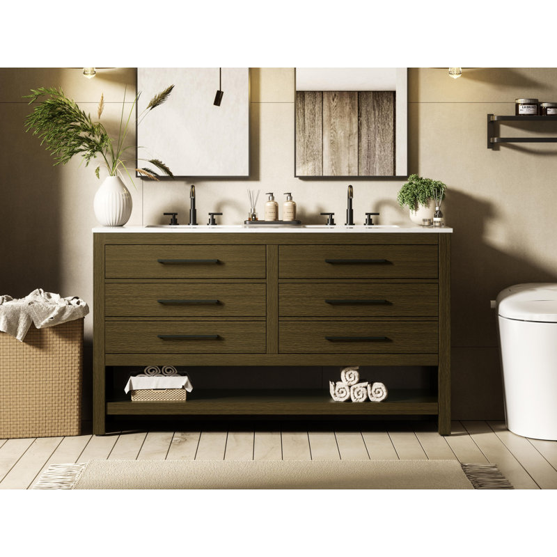 Meuble-lavabo double 60 po_Moderne_VF60560, Brun châtaigne