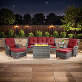 Carolina 7 - Pieces Sofa Seating Group With Fire Pit With Cushions