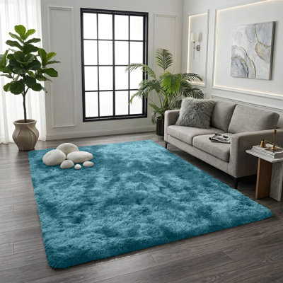 Solid Colour Machine Tufted Shag Area Rug