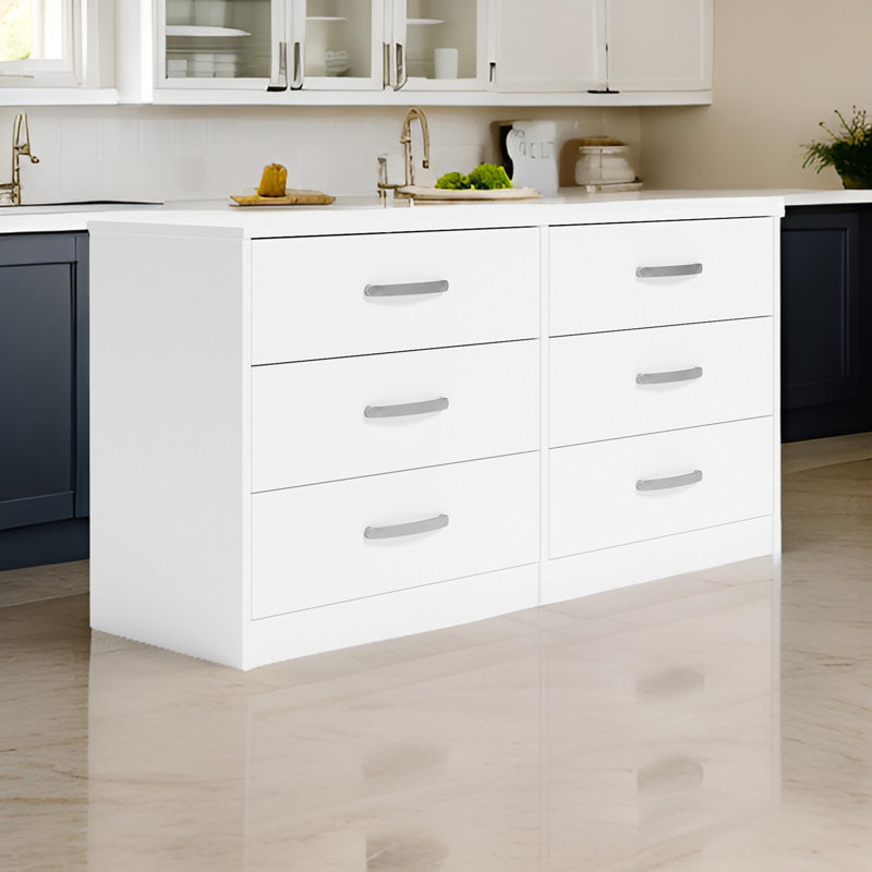 Commode double 6 tiroirs Dymone, Noir, H 28,82 po x l 59,02 po x P 18,74 po