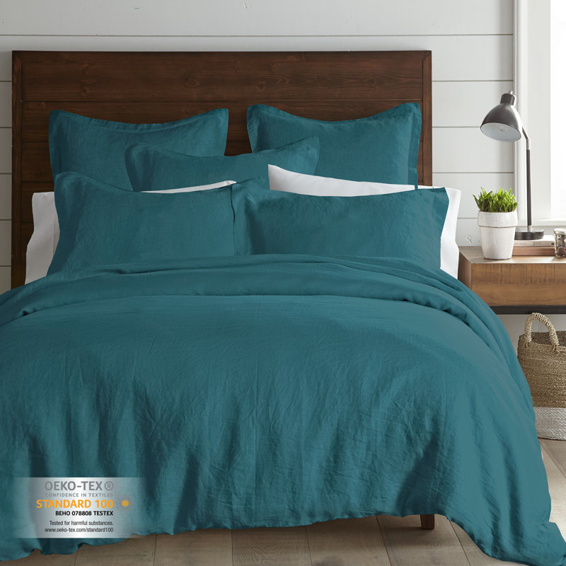 Couvre-oreiller bleu délavé en lin délavé, Standard