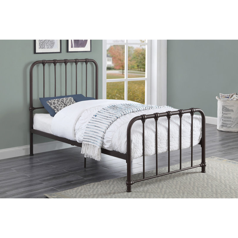 Lit moderne, lit plateforme en métal au fini bronze foncé 1pc, lit dans une boîte, Lit simple