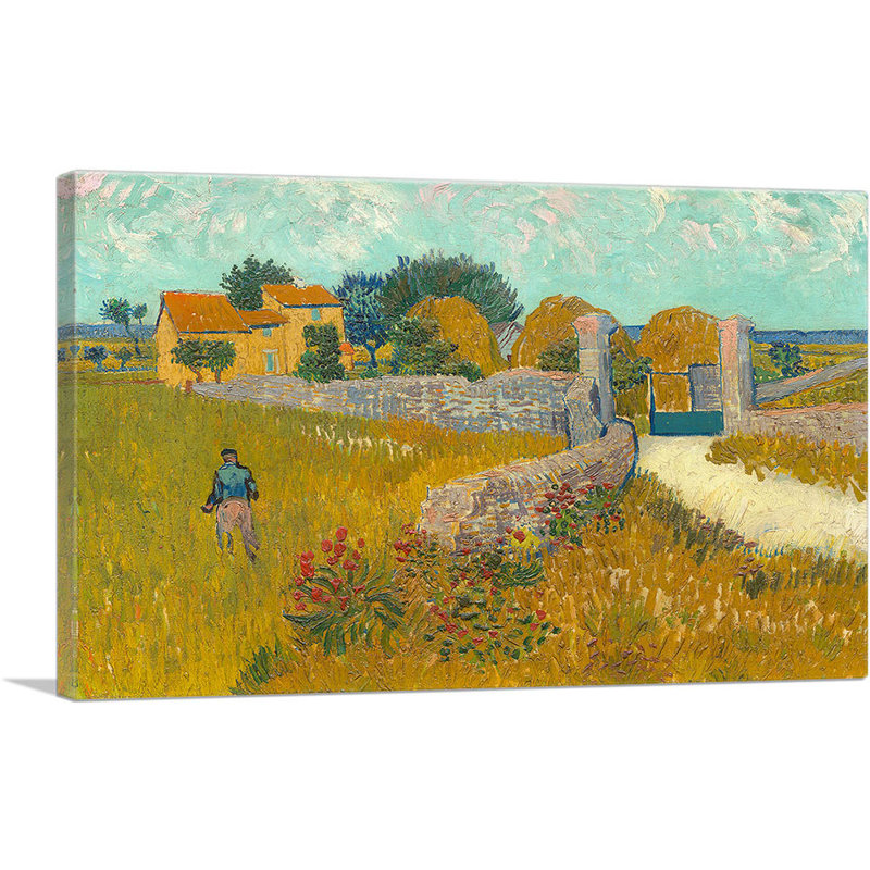 «Farmhouse In Provence 1888» par Vincent Van Gogh - peinture sur toile tendue, H 12 po x l 18 po x P 0,75 po