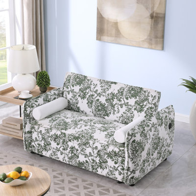 Canapé convertible à deux chambres avec dossier réglable, canapé 2 places, lit escamotable et 2 coussins décoratifs Soft Boucle