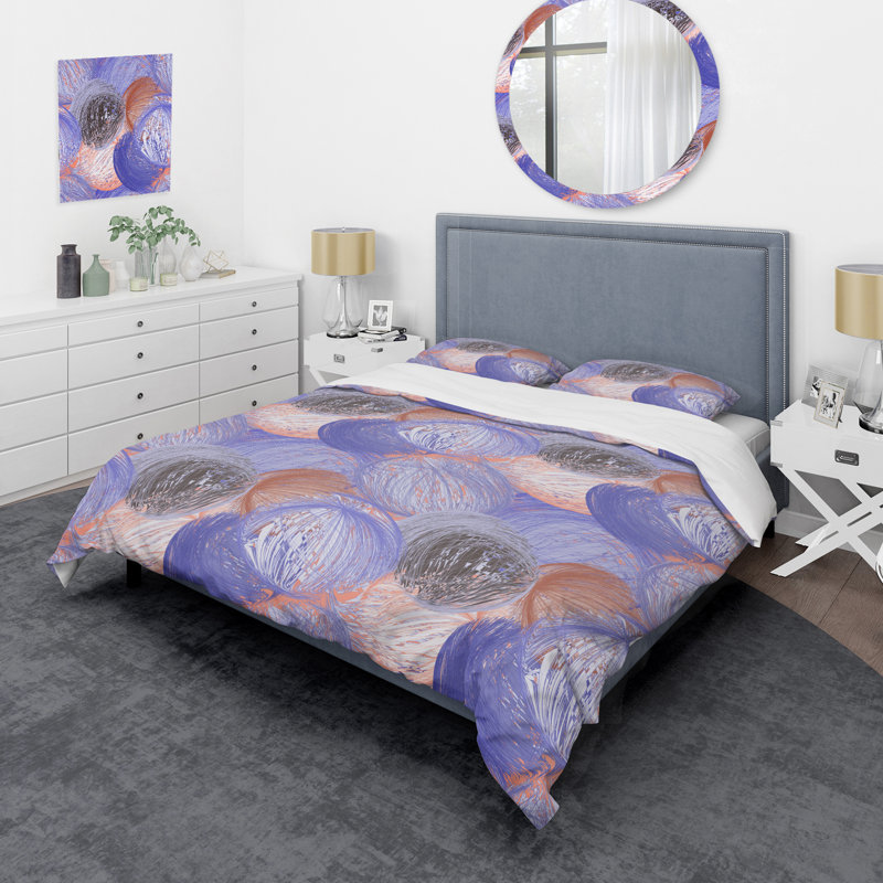 Corail et mauve rayé grunge - ensemble de housse de couette abstrait - polyester microfibre