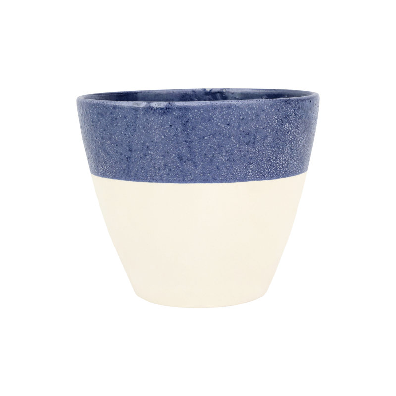 Viva Garden Handcrafted Round Planter, 8" H x 9.5" W x 9.5" D, Beige/Cobalt