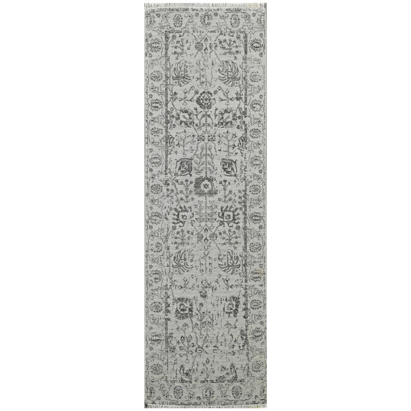 Tapis argenté et noir noué à la main de haute qualité