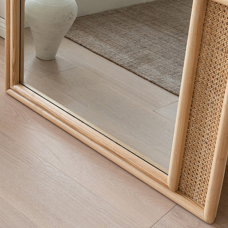 Demi-cercle en bois massif + miroirs pleine longueur en rotin, 70.87" H x 31.5" W
