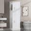 Grande armoire de rangement pour salle de bain, autoportante avec tablette et crochet réglables, portes à fermeture en douceur, panneau de fibres à densité moyenne-1638137536