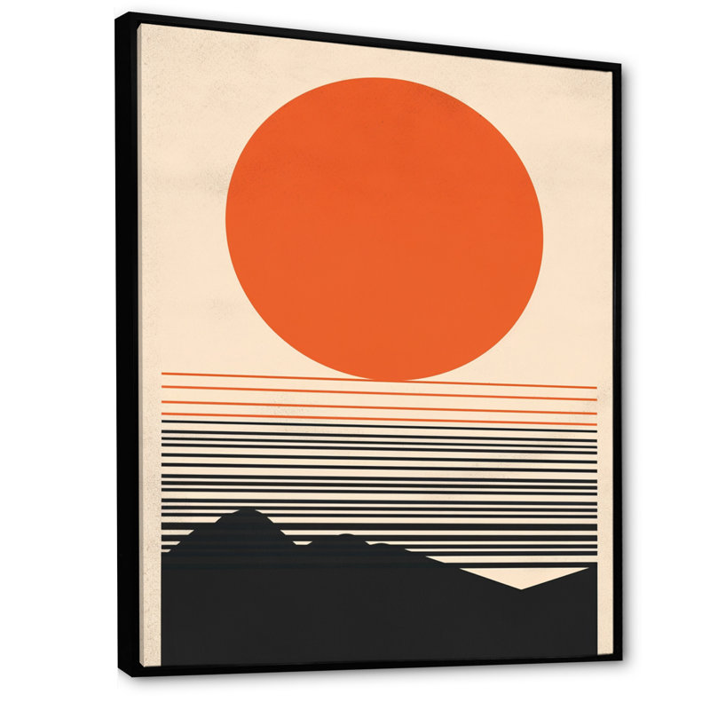 «Minimal Geometric Orange Bold Sunset IV», reproduction sur toile, H 32 po x l 16 po x P 1 po, Cadre flottant noir