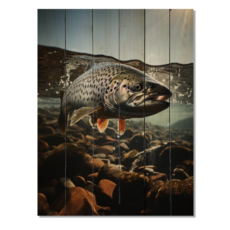 Pêche, photo vibrante sur bois, H 20 po x l 10 po x P 0,78 po