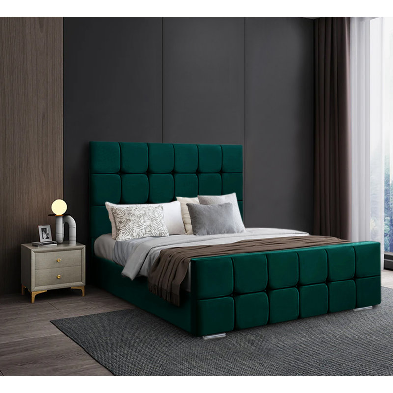 Anderia Upholstered Velvet Bed Frame, Single (3'), Green
