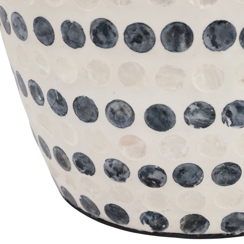 Vase décoratif à pois pour la décoration intérieure - Grand vase de fleurs Capiz pour le salon - Vase d'inspiration de plancher pour l'entrée - 12 po, ivoire et bleu