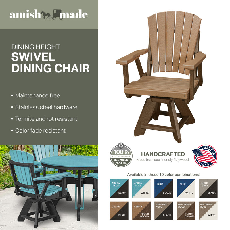 Weatherwood Brown and White Recycled Poly Resin Swivel Dining Chair