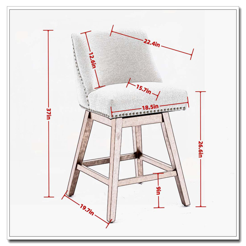 Ensemble de 2 tabourets pivotants à hauteur de comptoir, tabourets de bar rembourrés à hauteur de siège H 26 po