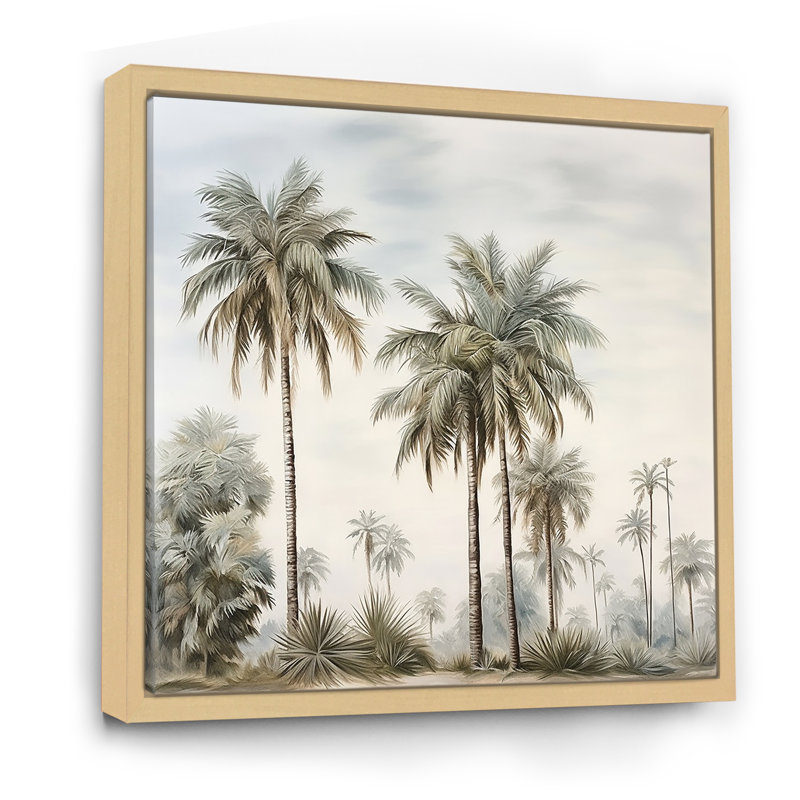 Palmiers sur la plage, impression sur toile, Cadre naturel flottant, H 16 po x l 16 po x P 1 po