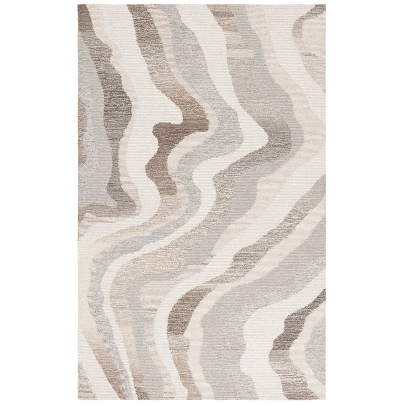 Elleora Ebony Hand Tufted Wool Cotton Abstract Rug in Beige/Ivory, Rectangle 5' x 8'