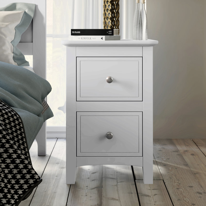 Table de chevet 2 tiroirs en bois massif blanc