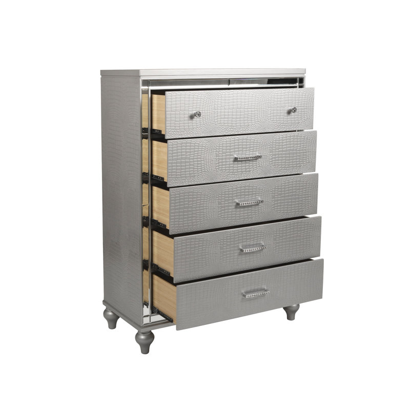 Commode 5 tiroirs Sherley, Argent