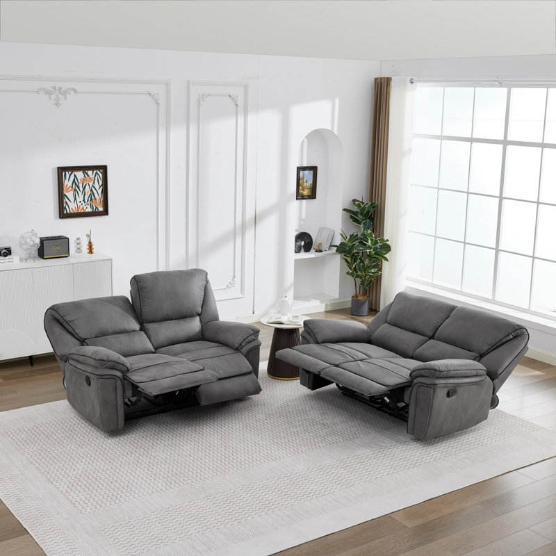 Fabric Reclining Sofa, 2+2 Seater, Light Grey
