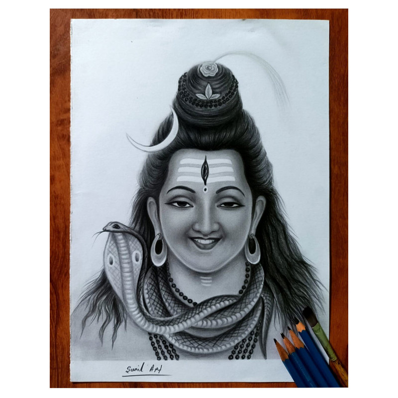 Portrait du dieu Shiva | Graphite moyen | Par Sunil Kumar