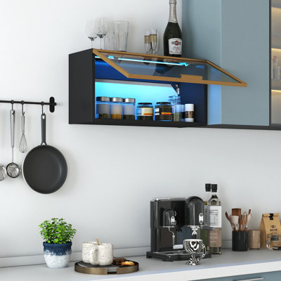 Large-Capacity Black Wall-Mounted Spice Rack Cabinet with Up-Flip Door for Kitchen & Dining Room