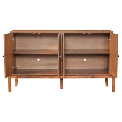Buffet rétro, l 56,8 po x P 18 po x H 34,2 po, armoire de rangement à 4 portes avec poignées en métal, panneau de fibres à densité moyenne et placage d'acacia, salle à manger ou salon