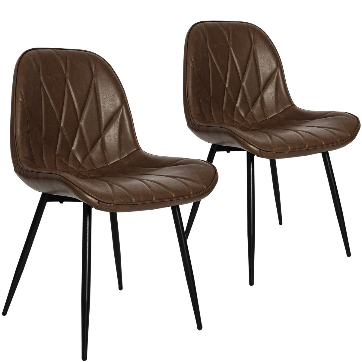 Faux Leather Armless Side Chairs With Sturdy Metal Legs, Set Of 2