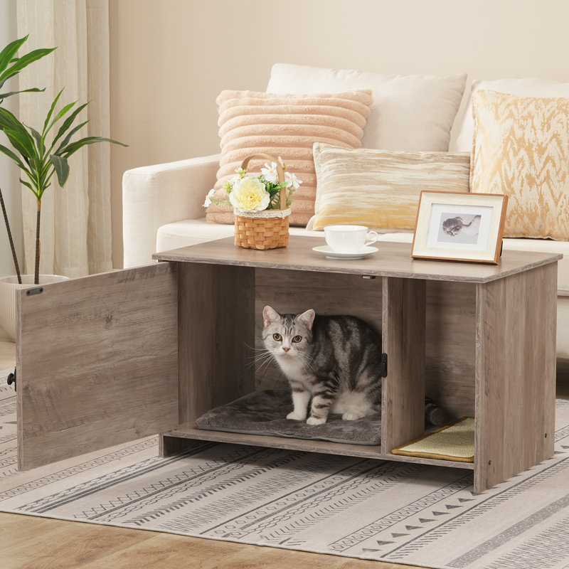 Enceinte de litière pour chat 31,4 "avec porte en rotin, Blanc