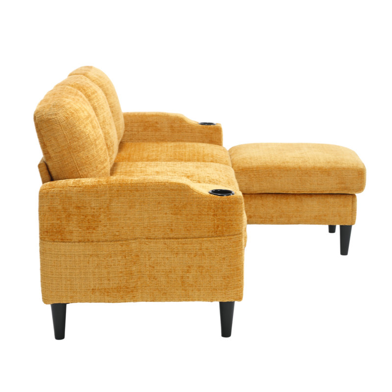 3 Chenille Sectional In Yellow, With Storage For Living Room Organization And Comfort , Soft Fabric, Yellow Chenille