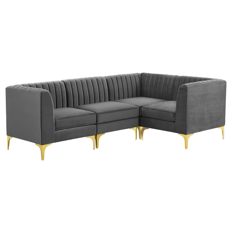 Triumph 4-pc. Channel-tufted Velvet Sectional Sofa Set, Gray Velvet