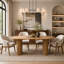 Table de cuisine ovale avec base en bois, table de salle à manger de style campagne moderne-234380259