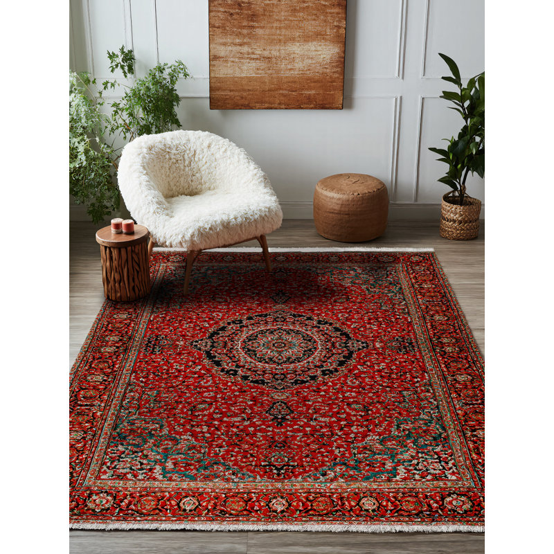 Tapis bourgogne en coton et polyester à imprimé numérique Zaria Collection, Rond 3 pi 4 po
