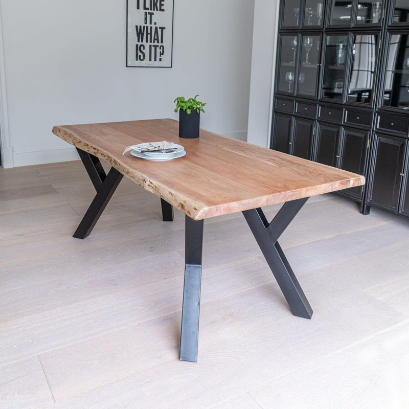 Evia 6-Seater Acacia Wooden Dining Table - Natural, 76cm H x 180cm W x 4.8cm D