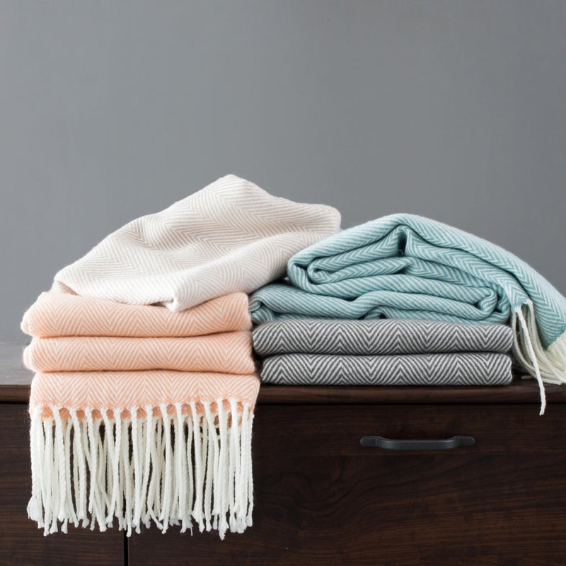 Herringbone Throw Blanket, Peach