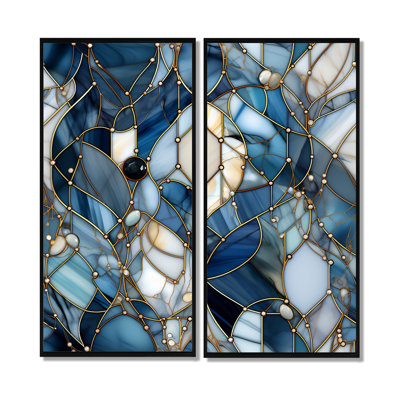 Motif de fantaisie en marbre - Grand marbre, estampes d'art sur toile, 2 pièces