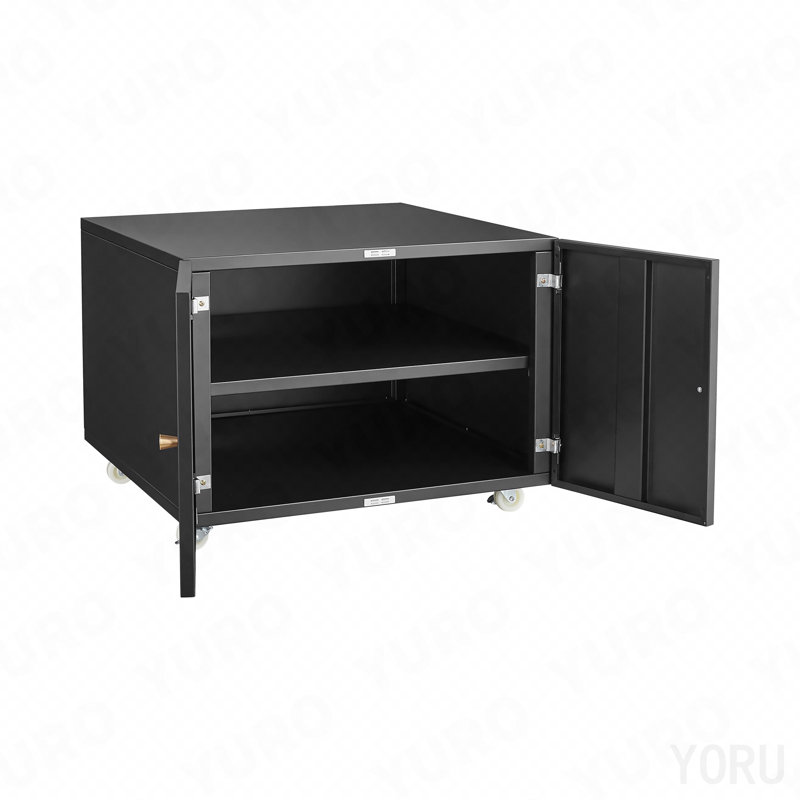Armoire pour imprimante à double porte, acier, roulante pour bureau / maison - noir