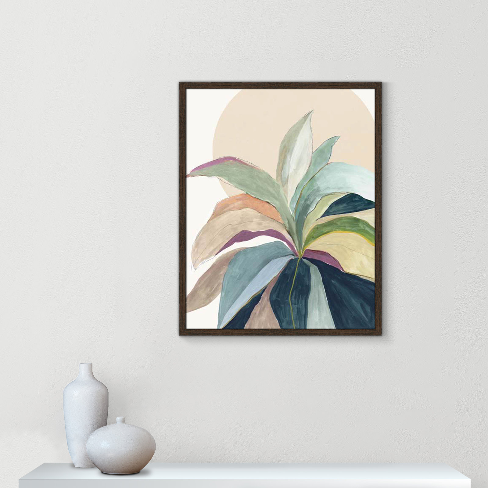 Sunny Bright Leaves II by Asia Jensen, Walnut Slim Unmatted Picture Framed, 29.5" H x 23.5" W x 0.75" D