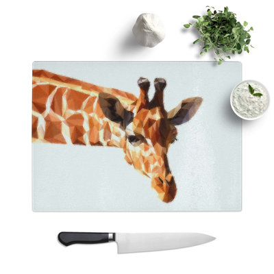 Glass Geometric Giraffe in Abstract Chopping Board