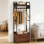 Organisateur de garde-robe autoportant avec tiroirs et tablettes, portemanteau robuste avec 3 barres de suspension et 6 crochets, portemanteau industriel pour entrée, chambre à coucher, couloir, brun rustique