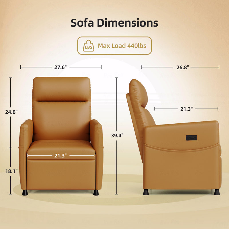Fauteuil inclinable électrique en cuir brun pour adultes avec fonction d'inclinaison électrique avec repose-pieds et siège rembourré, conception peu encombrante