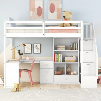 Loft Bed With L-Shaped Desk And Drawers