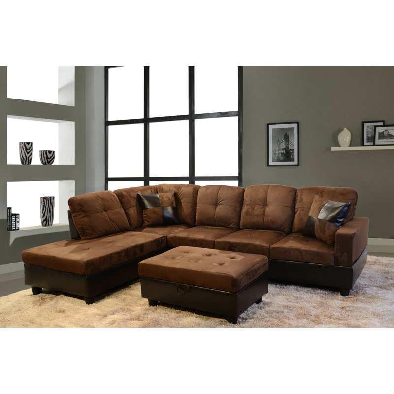 Canapé modulaire en tissu et cuir avec repose-pieds 3 pièces 103,5 po, Face à la gauche, 35 po x 103,5 po x 74,5 po