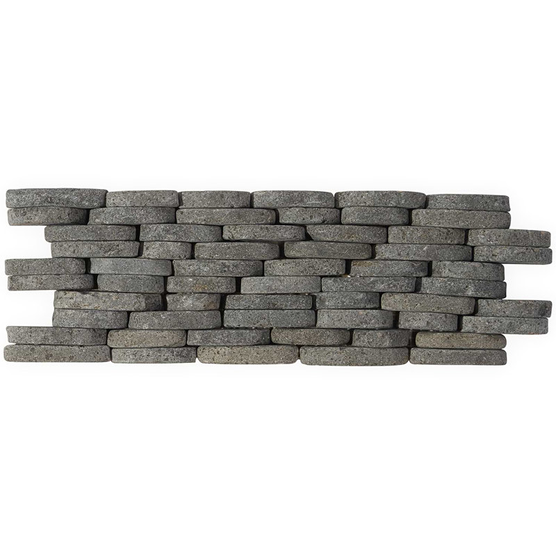 Nature Stacked Pram Gray Pebble Mosaic Tile, Lava Black