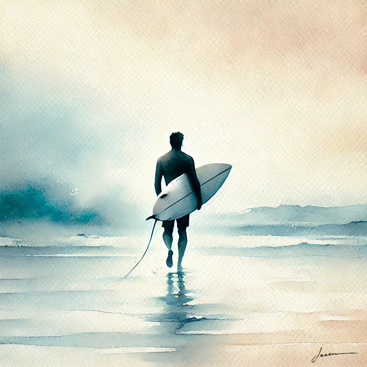 «Solitaire Surfer at Dawn», reproduction d'art sur toile tendue, H 30 po x l 30 po