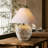 Handmade Rustic Ceramic Table Lamp With Linen Shade, Vintage Farmhouse Bedside Accent Lamp With Free LED Bulb