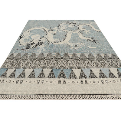 Rug & Kilim's Distressed Dragon Rug In Blue, Gray And Black Pictorial Patterns